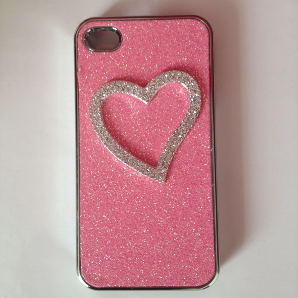 Case Glitter Rosa e Coração Strass - Iphone 4/4S